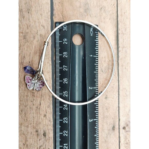 Signed SU CZ CH Sterling Silver Cuff Bracelet Dangle Charm Purple Butterfly - Picture 10 of 10